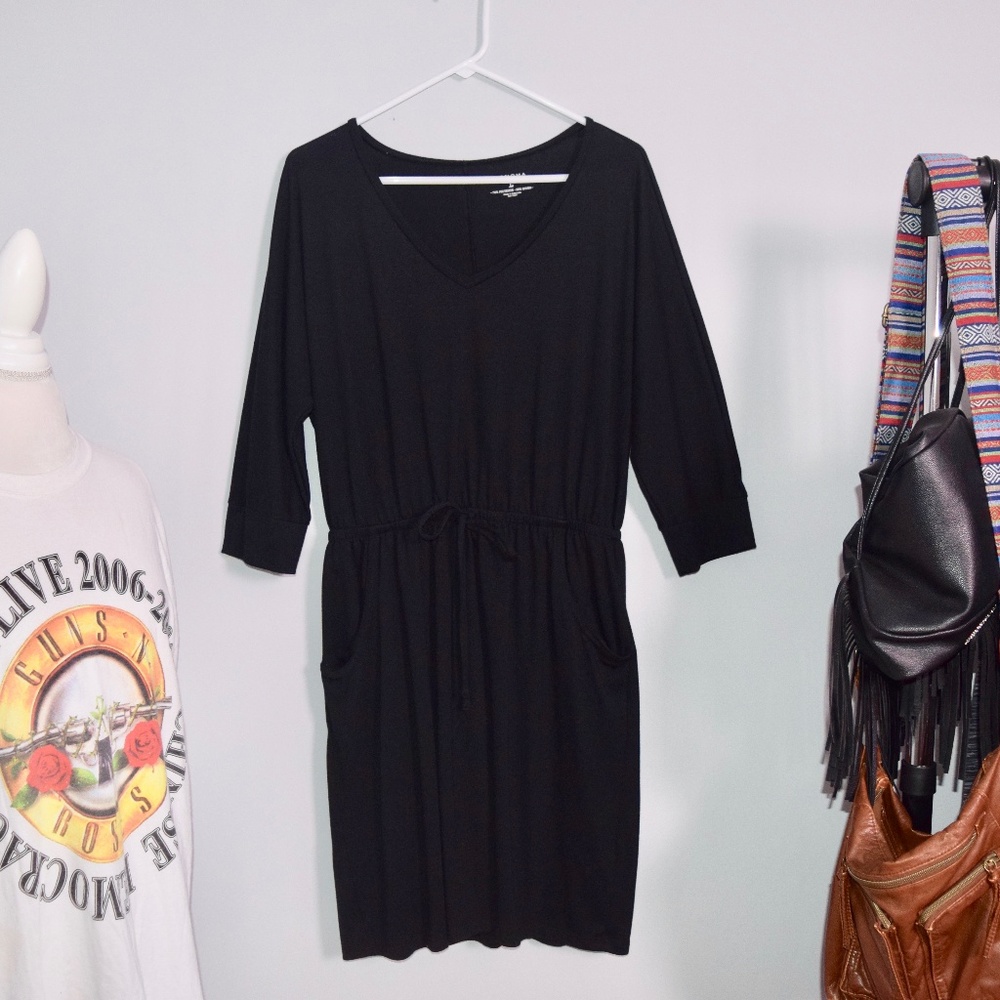 SONOMA Black Drawstring Casual Dress.